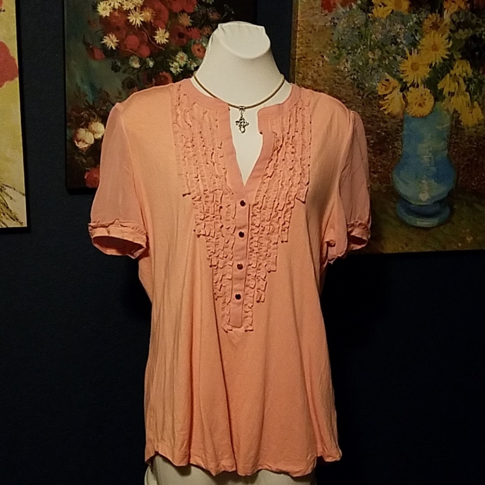 Peach Blouse with Sheer Sleeves XL